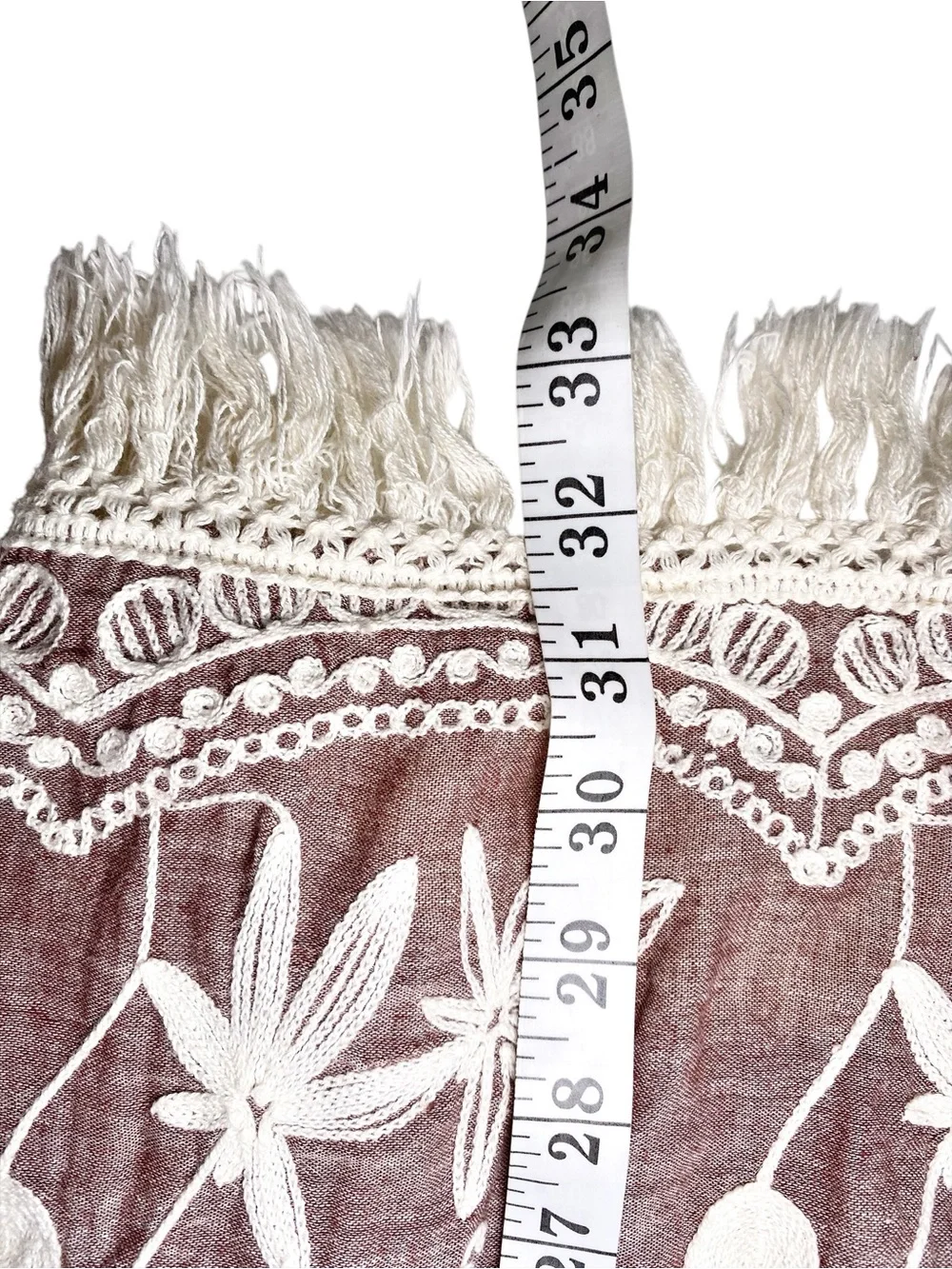 Indigo Soul Boho Embroidered Fringe Peasant Dress Brown Size XL